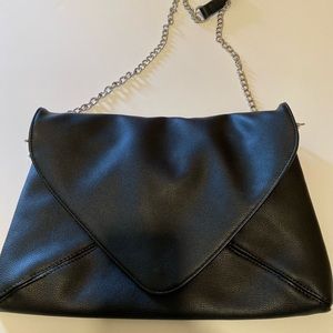 Black faux leather silver chain envelope night out handbag
